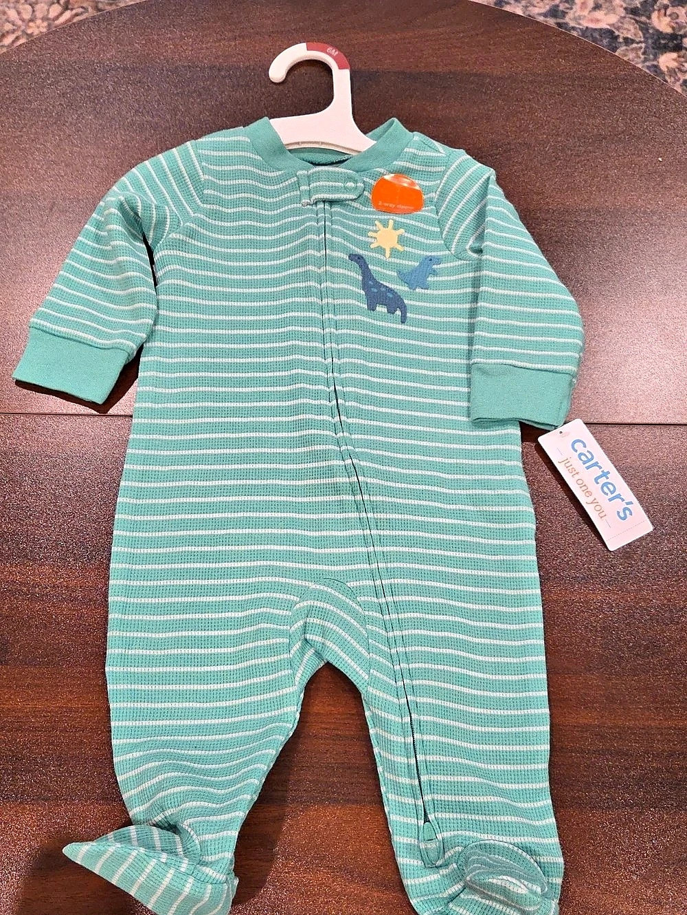 Carter's Dinosaurs Striped Waffle Zip-Up Sleep & Play Green  Baby 6M